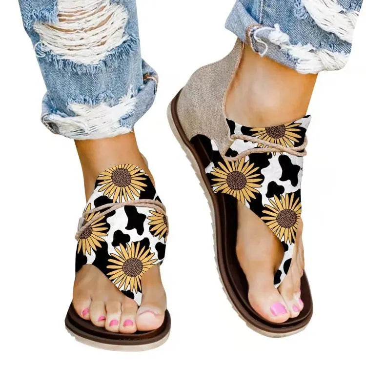 Spring Sandals And Summer Foreign Trade Printing Leopard Print New Large Size Ladies Flat Beach Sandals - Mary’s TT Shop