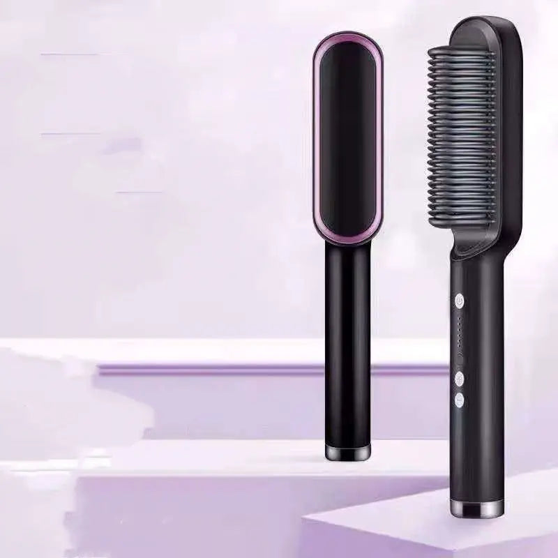 New 2 In 1 Hair Straightener Hot Comb Negative Ion Curling Tong Dual-purpose Electric Hair Brush - Mary’s TT Shop