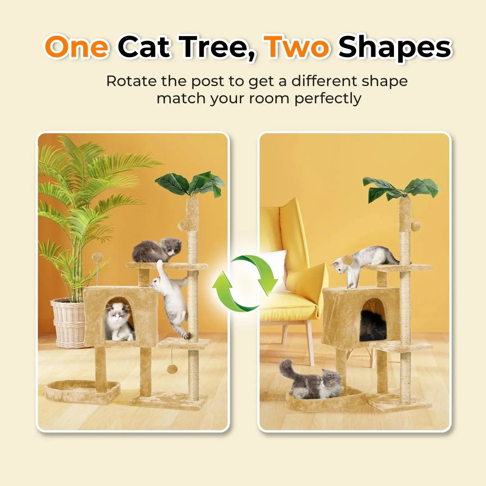 Cat Tree,52&quot; Cat Tower for Indoor Cats, Cat Tree with Scratching Posts Plush Perch Stand, Cat Condo with Funny Toys Kittens Pet Play House,Beige - Mary’s TT Shop