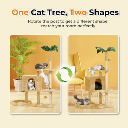 Cat Tree,52&quot; Cat Tower for Indoor Cats, Cat Tree with Scratching Posts Plush Perch Stand, Cat Condo with Funny Toys Kittens Pet Play House,Beige - Mary’s TT Shop