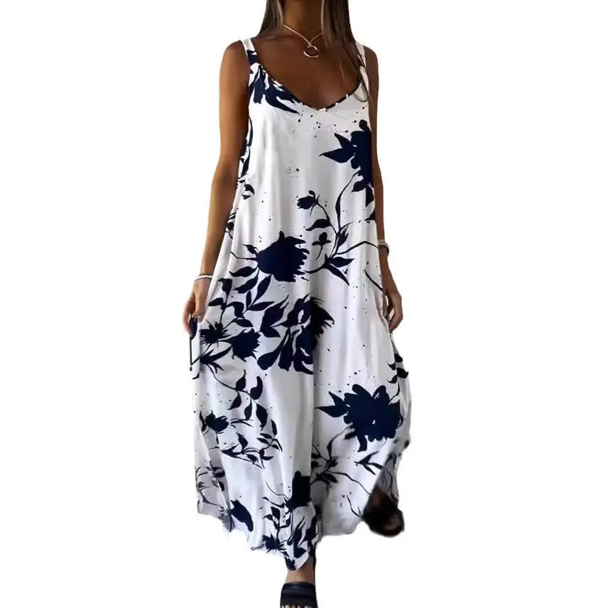 2024 Summer Printed Sling Backless V-neck Dress - Mary’s TT Shop