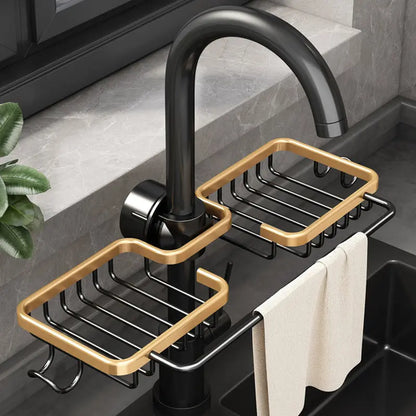 Kitchen Space Aluminum Sink Drain Rack Sponge Storage Faucet Holder Soap Drainer Shelf Basket Organizer Bathroom Accessories - Mary’s TT Shop