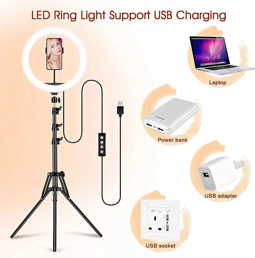 13&quot; LED RGB Selfie Ring Light W/ Mini &amp; Extendable Tripod Stand &amp; Phone Holder 10 Brightness Level 26 Light Modes Dimmable Ringlight for Beauty Makeup Live Streaming Youtube Video Photography Shooting - Mary’s TT Shop