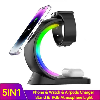 4 In 1 Magnetic Wireless Charger Fast Charging For Smart Phone Atmosphere Light Charging Station For Airpods Pro I-phone Watch - Mary’s TT Shop