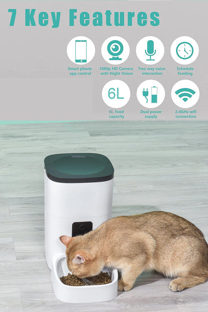 Pet Feeder,6L Automatic Pet Feeder for Cats and Dogs,1080P Camera,App Control,Voice Recorder,Timed Feeder for Schedule Feeding, Dual Power Supply,Wifi Pet Food Dispenser with App Control - Mary’s TT Shop