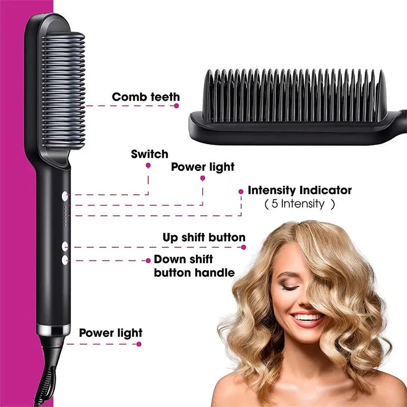 New 2 In 1 Hair Straightener Hot Comb Negative Ion Curling Tong Dual-purpose Electric Hair Brush - Mary’s TT Shop