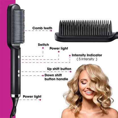 New 2 In 1 Hair Straightener Hot Comb Negative Ion Curling Tong Dual-purpose Electric Hair Brush - Mary’s TT Shop