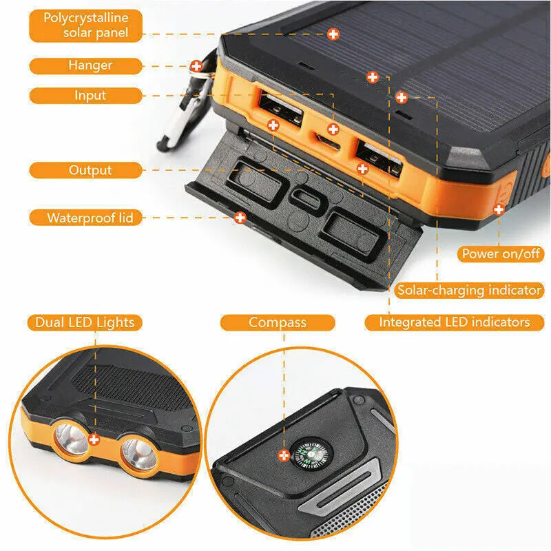 Super 20000Mah USB Portable Charger Solar Power Bank for Iphone Cell Phone 2023 - Mary’s TT Shop