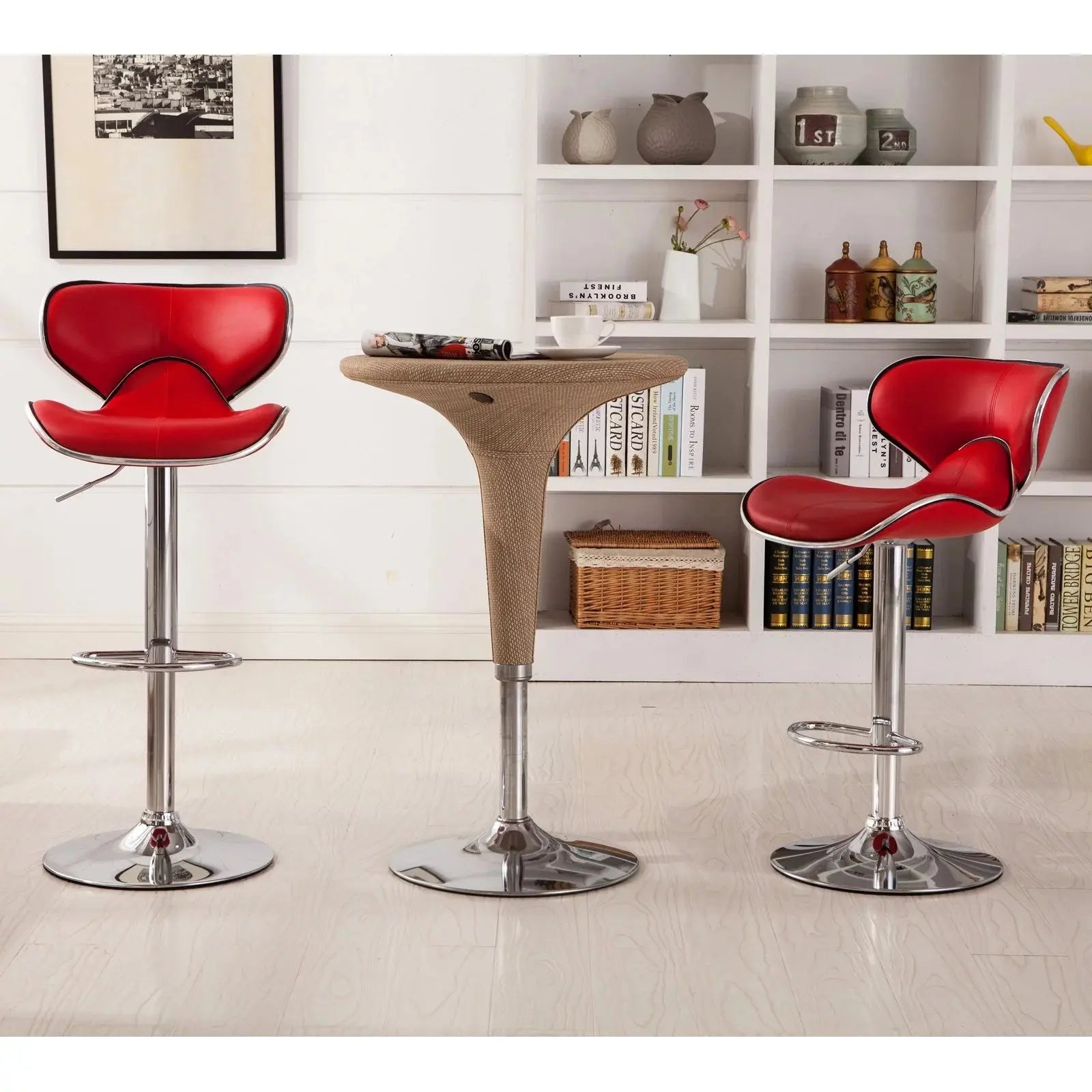 Roundhill Masaccio Cushioned Leatherette Upholstery Airlift Adjustable Swivel Barstool with Chrome Base, Set of 2, Multiple Colors Available - Mary’s TT Shop