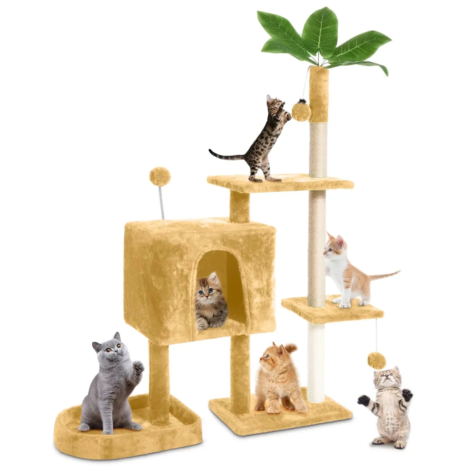 Cat Tree,52&quot; Cat Tower for Indoor Cats, Cat Tree with Scratching Posts Plush Perch Stand, Cat Condo with Funny Toys Kittens Pet Play House,Beige - Mary’s TT Shop