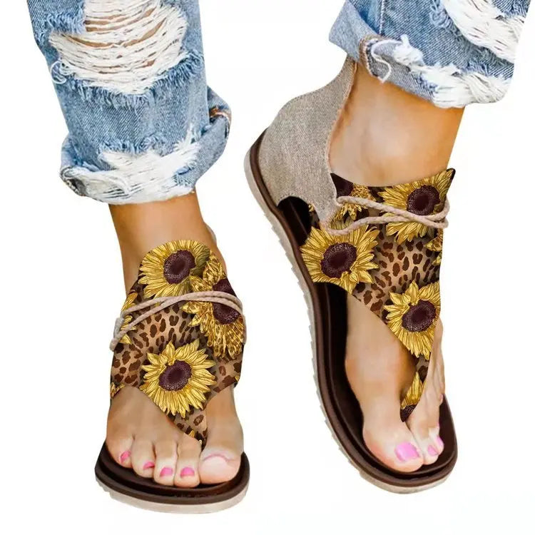 Spring Sandals And Summer Foreign Trade Printing Leopard Print New Large Size Ladies Flat Beach Sandals - Mary’s TT Shop