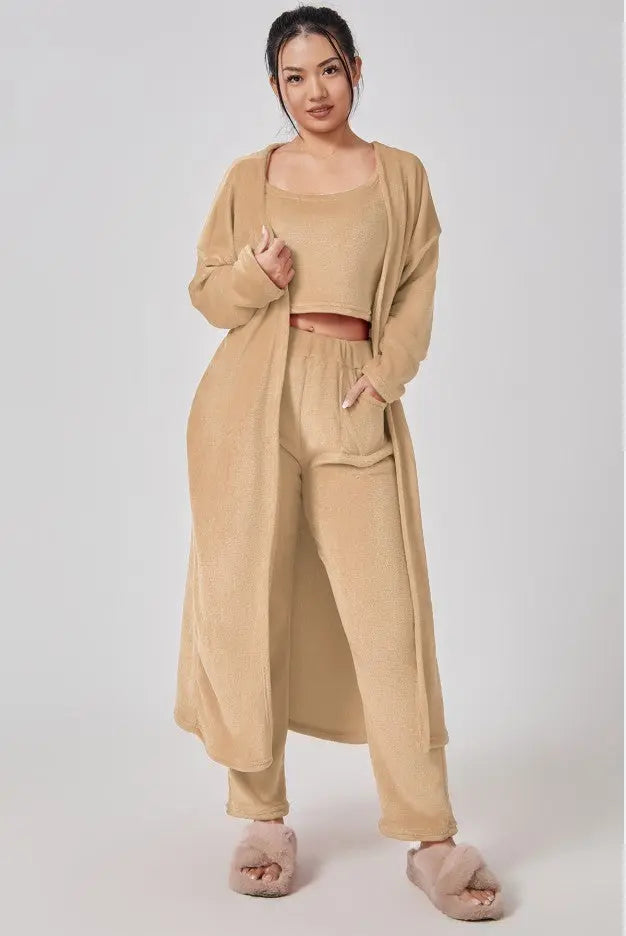 Cozy Pajama Set, 3 Piece Lounge Set, Cute Loungewear, Warm Suit Sets, Matching Set, Lounge Set, 3 Piece Pant Sets, Women Winter Dress - Mary’s TT Shop