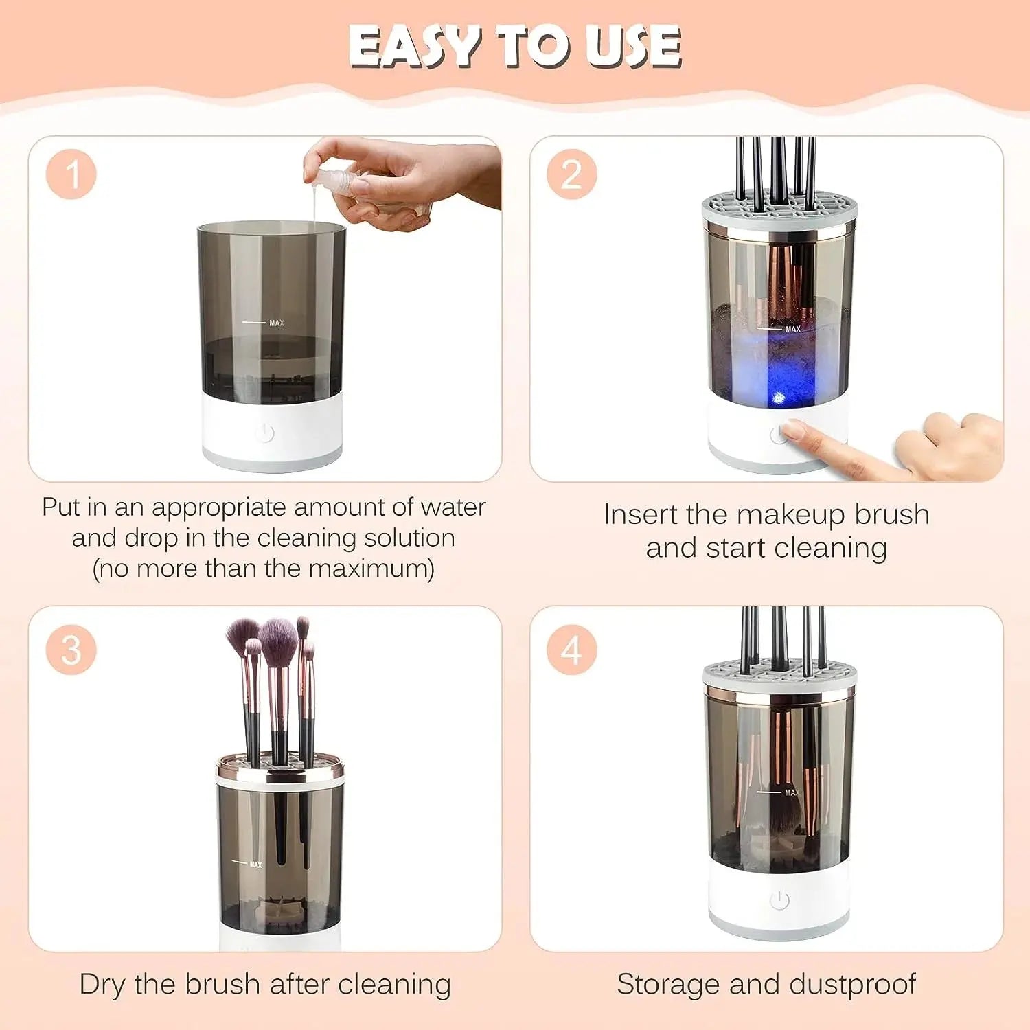 Electric , Cosmetic Brush Cleaner, Automatic Spinning for All Size Makeup Brush, Gift for Women Wife Friend - Mary’s TT Shop