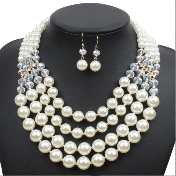 Europe necklace crystal pearl Long Necklace Earrings female bride jewelry set accessories - Mary’s TT Shop