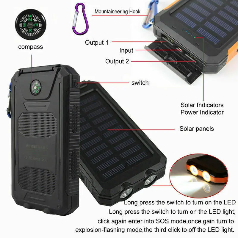 Super 20000Mah USB Portable Charger Solar Power Bank for Iphone Cell Phone 2023 - Mary’s TT Shop