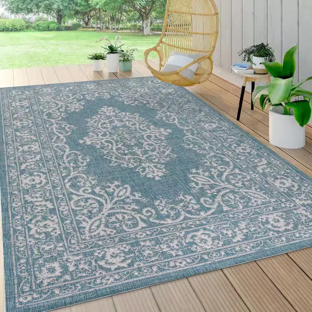 Galon Filigree Teal/Ivory 8 Ft. X 10 Ft. Indoor/Outdoor Rug - Mary’s TT Shop