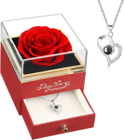 Mothers Day Gifts, Preserved Real Rose with I Love You Necklace, Forever Flowers Rose Gifts for Women, Mom, Wife and Girlfriend, Anniversary Birthday Gifts for Women - Mary’s TT Shop