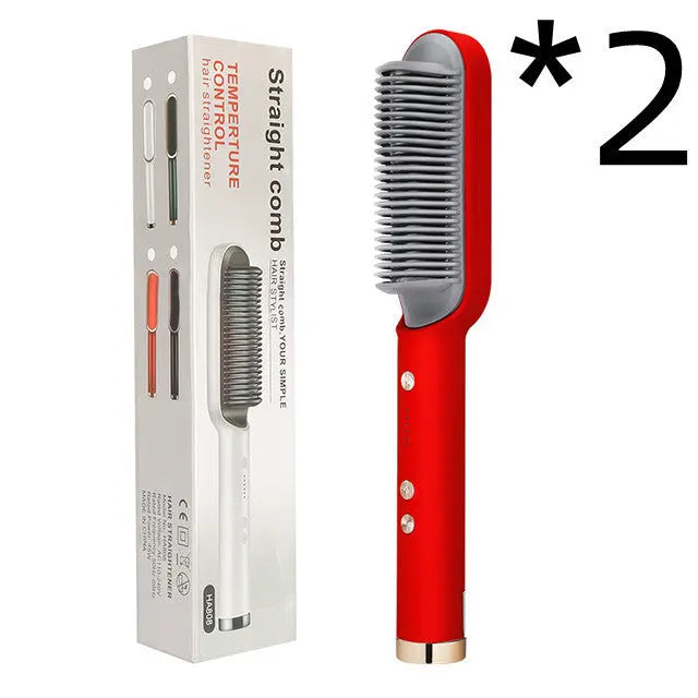 New 2 In 1 Hair Straightener Hot Comb Negative Ion Curling Tong Dual-purpose Electric Hair Brush - Mary’s TT Shop