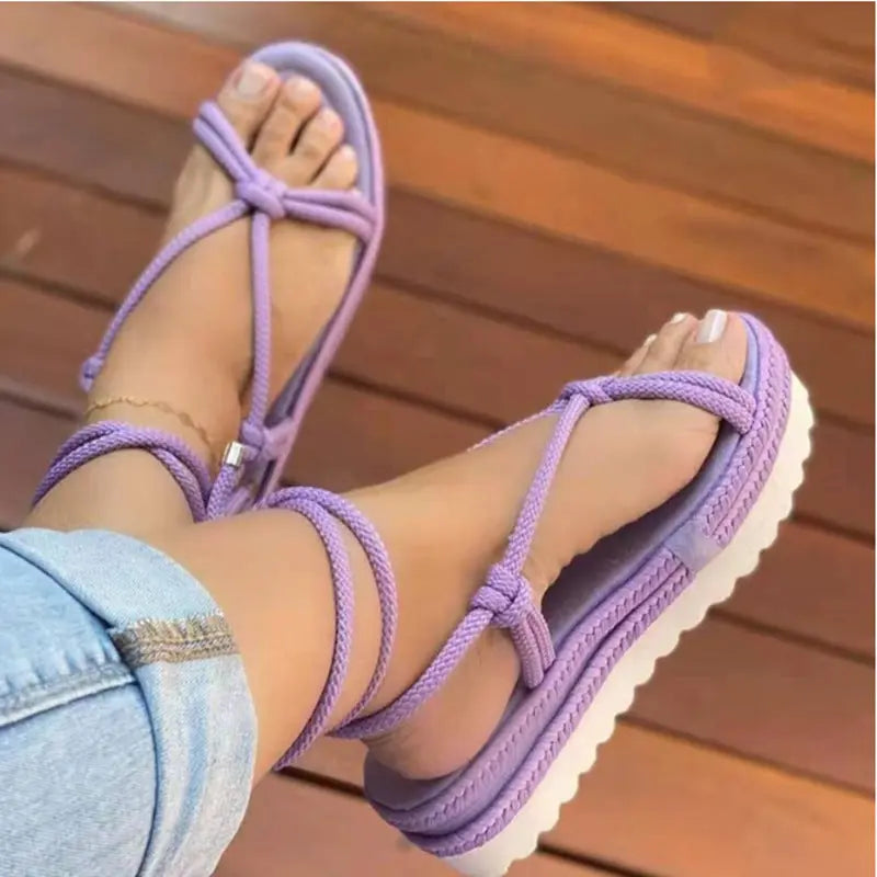 Lace-up Braided Hemp Strap Platform Beach Sandals - Mary’s TT Shop