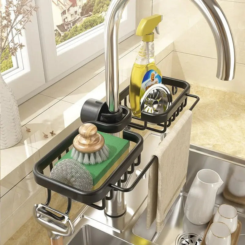 Kitchen Space Aluminum Sink Drain Rack Sponge Storage Faucet Holder Soap Drainer Shelf Basket Organizer Bathroom Accessories - Mary’s TT Shop