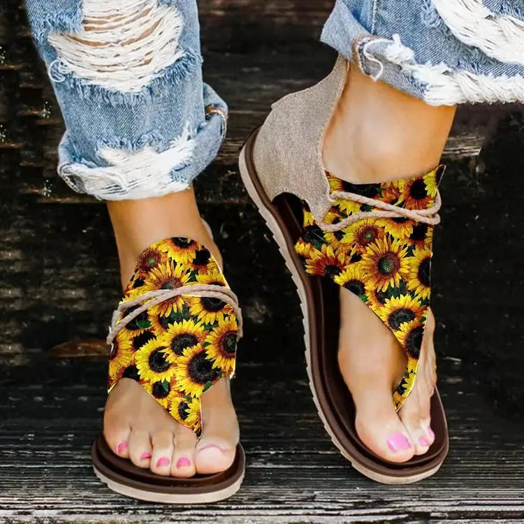 Spring Sandals And Summer Foreign Trade Printing Leopard Print New Large Size Ladies Flat Beach Sandals - Mary’s TT Shop