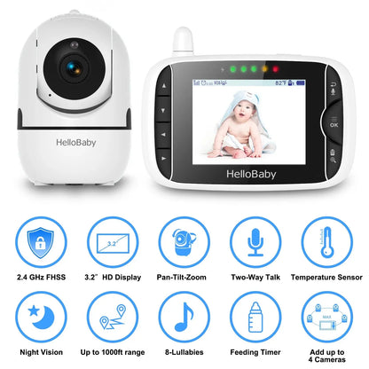 Baby Monitor with Remote Pan-Tilt-Zoom Camera, 3.2 Inch Video Baby Monitor HB65 with Camera and Audio, Night Vision, 2-Way Talk,Temperature Sensor, 960Ft Range - Mary’s TT Shop