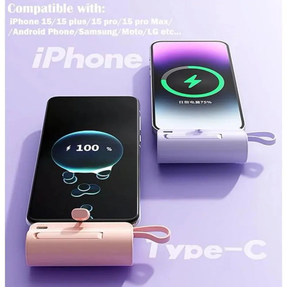 Mini Power Bank,Capsule Power Phone Charger 5500Mah,Portable Charger with Dual USB-C Ports for Iphone 15/15 Plus/15 Pro/15 Pro Max/Android Phone/Samsung/Moto/Lg Etc (Pink) - Mary’s TT Shop