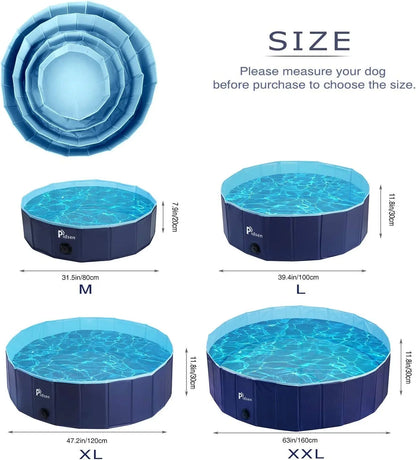 Upgraded Foldable Pet Swimming Pool Portable Dog Pool Kids Pets Dogs Cats Outdoor Bathing Tub Bathtub Water Pond Pool &amp; Kiddie Pools ((160 X 30Cm) 63’’ D*11.8’’ H, Blue) - Mary’s TT Shop