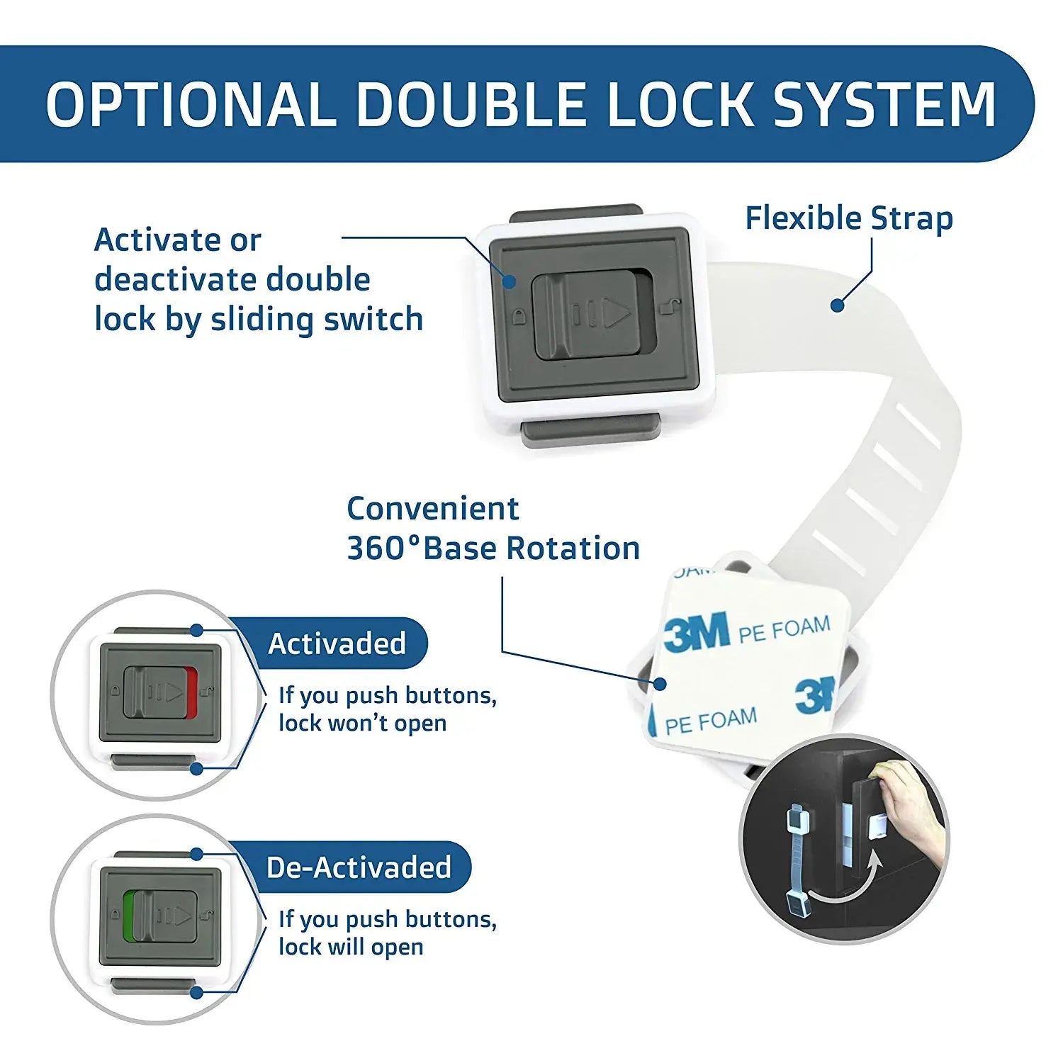 New Version Child Safety Locks 4-Pack. Baby Proof Cabinets, Drawers with Easy Adjustable Strap Length, Double Lock Option, Easier Latch for Adults to Open. Secure Oven, Refrigerator, Toilet, Doors - Mary’s TT Shop